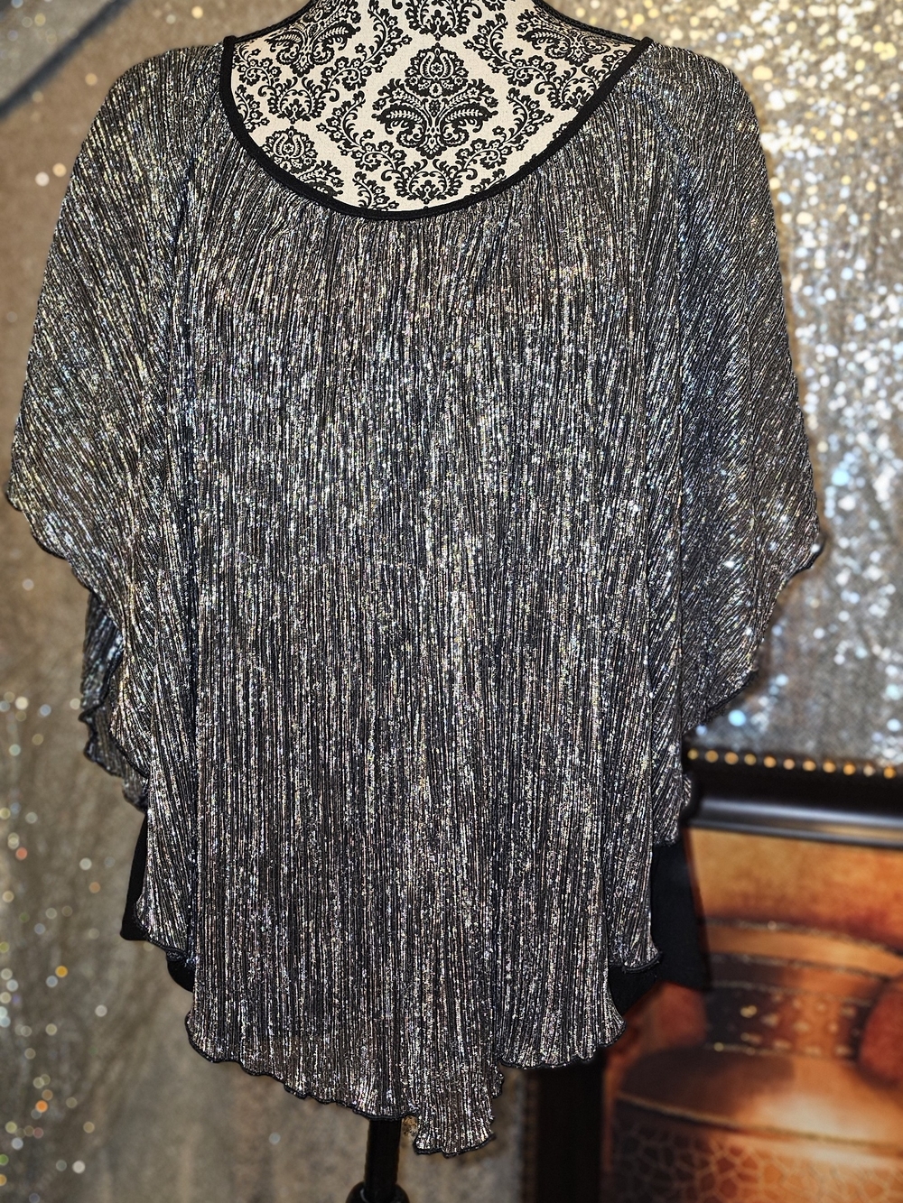 Silver Metallic Pleated Blouse